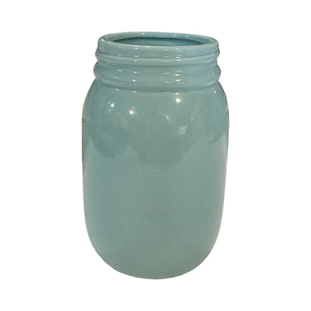 Jardin Mason Jar Ceramic Vase Planter Light Blue Farmhouse Decor - Picture 5 of 6